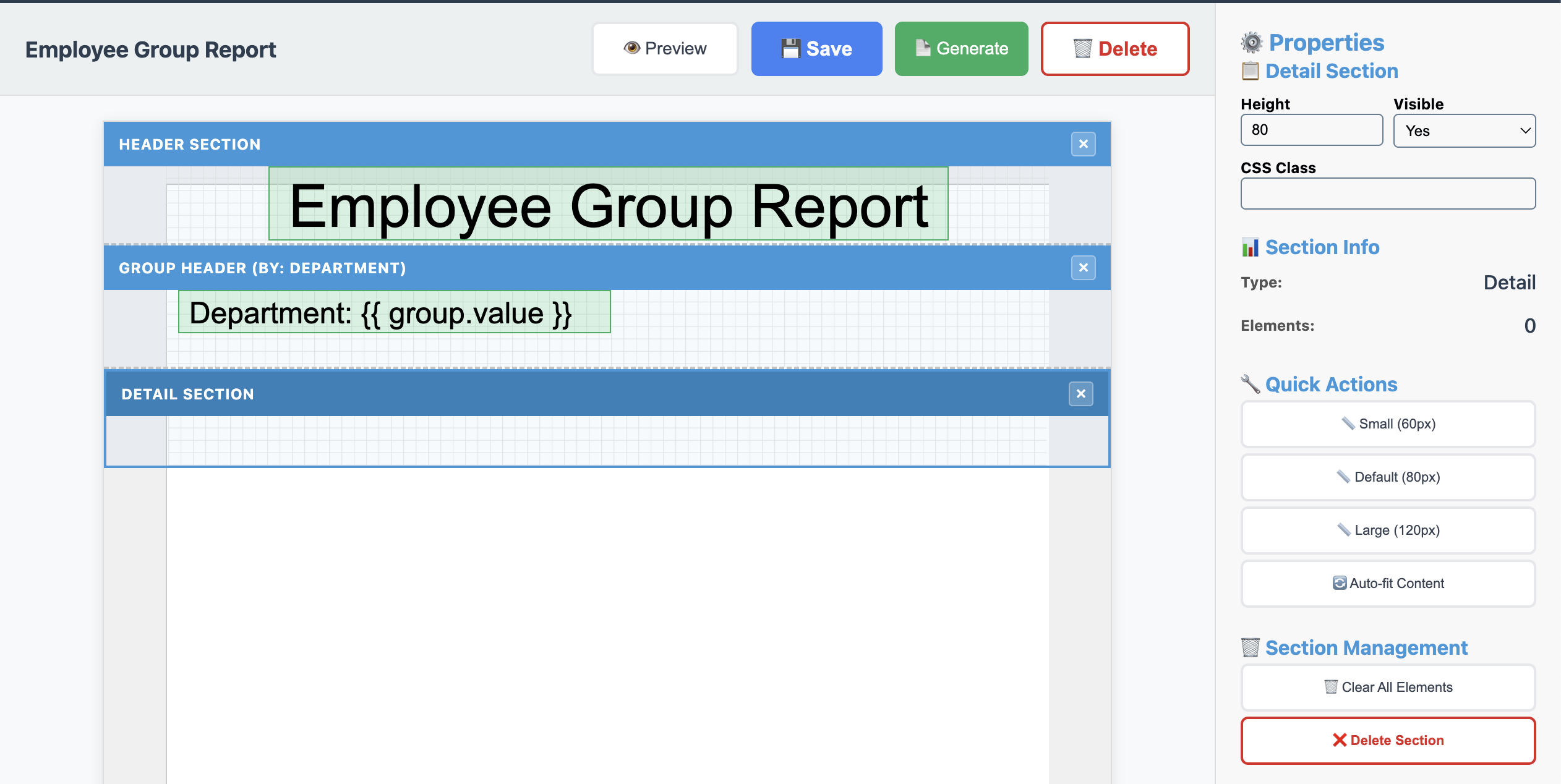 Employee Group Report Detail Section