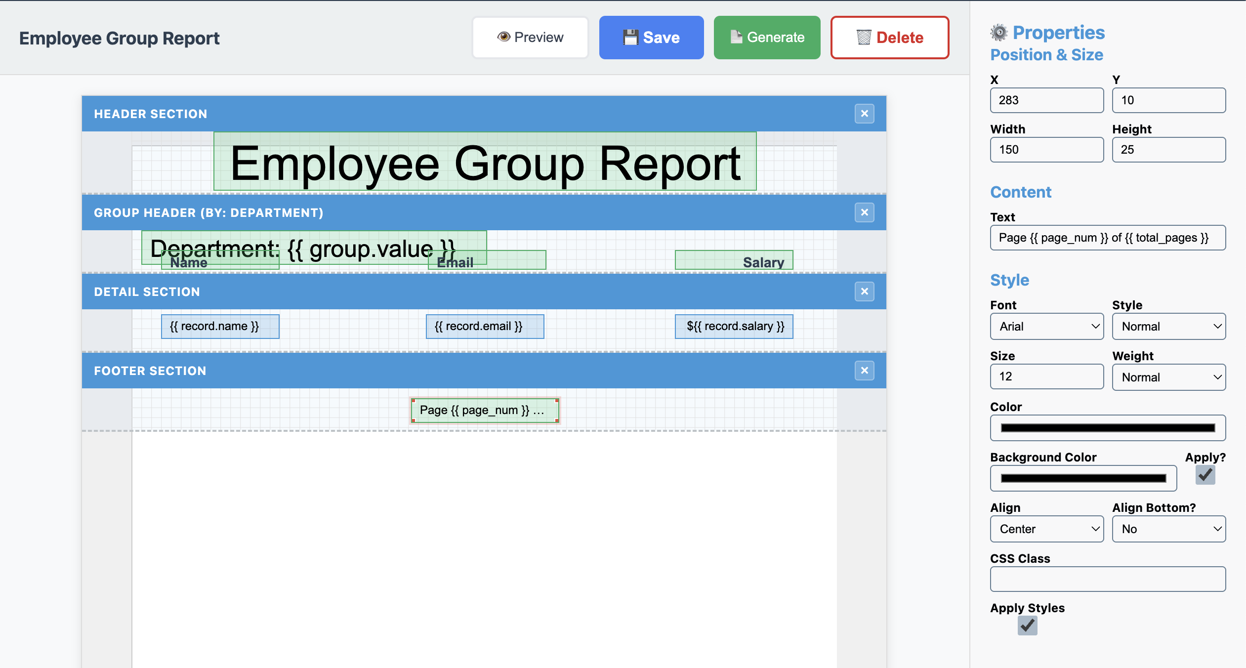 Employee Group Report Footer Text