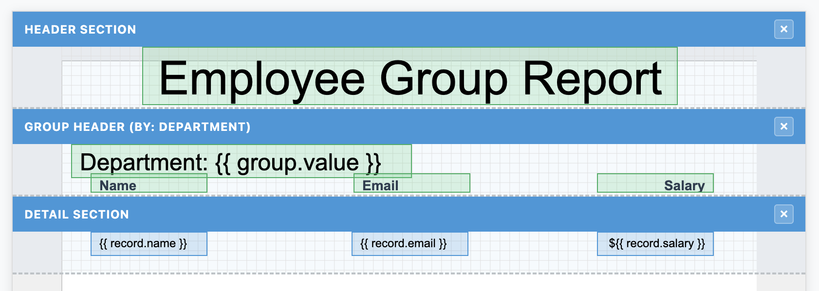 Employee Group Report Group Column Headers