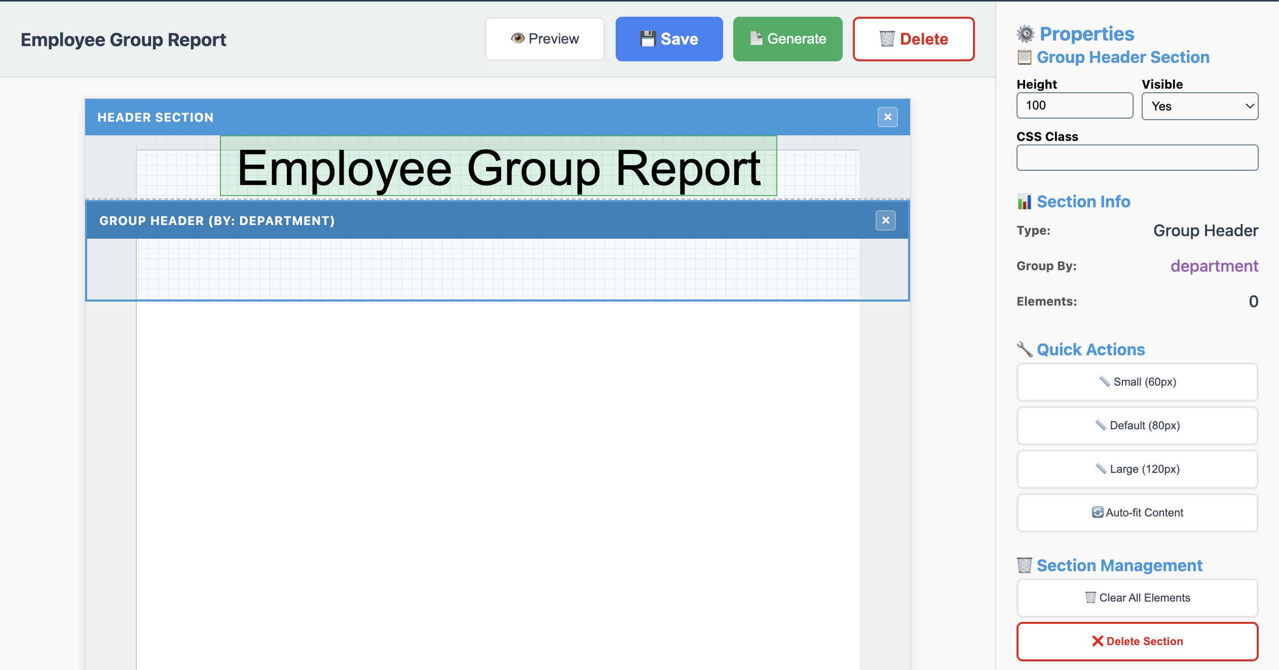 Employee Group Report Group Header Section