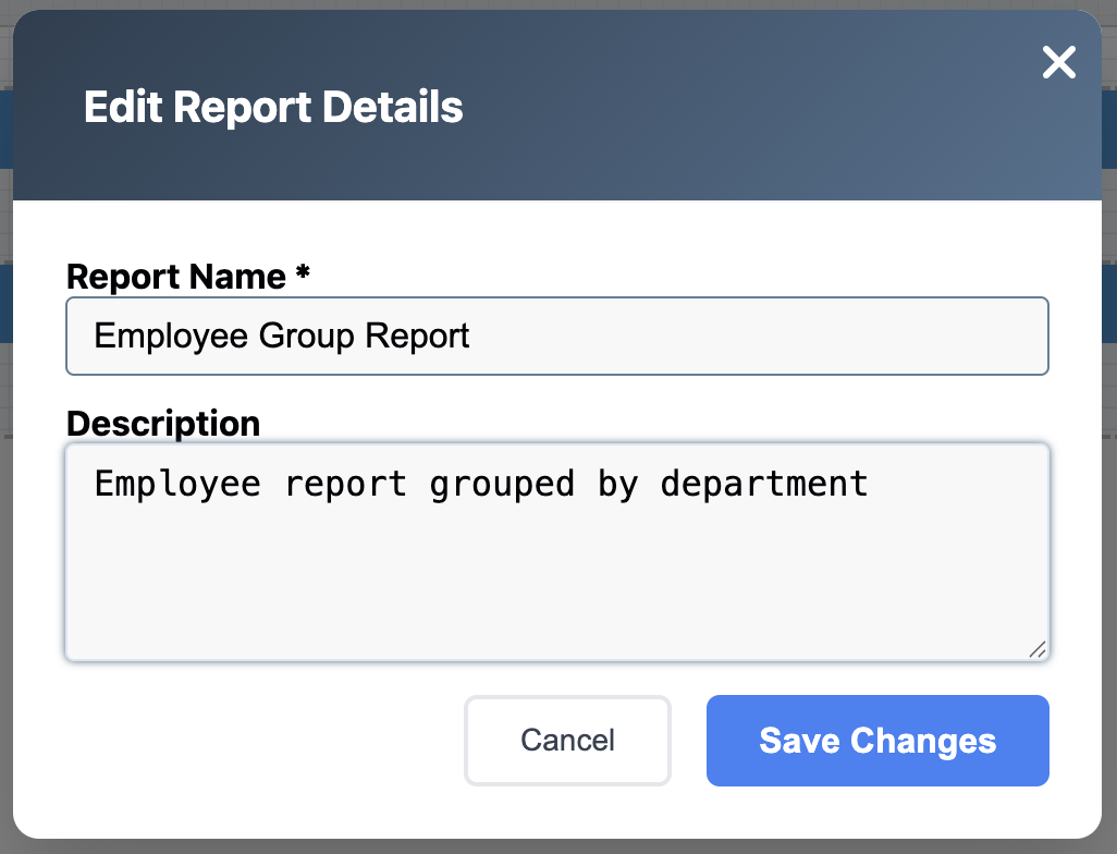 Employee Group Report dialog