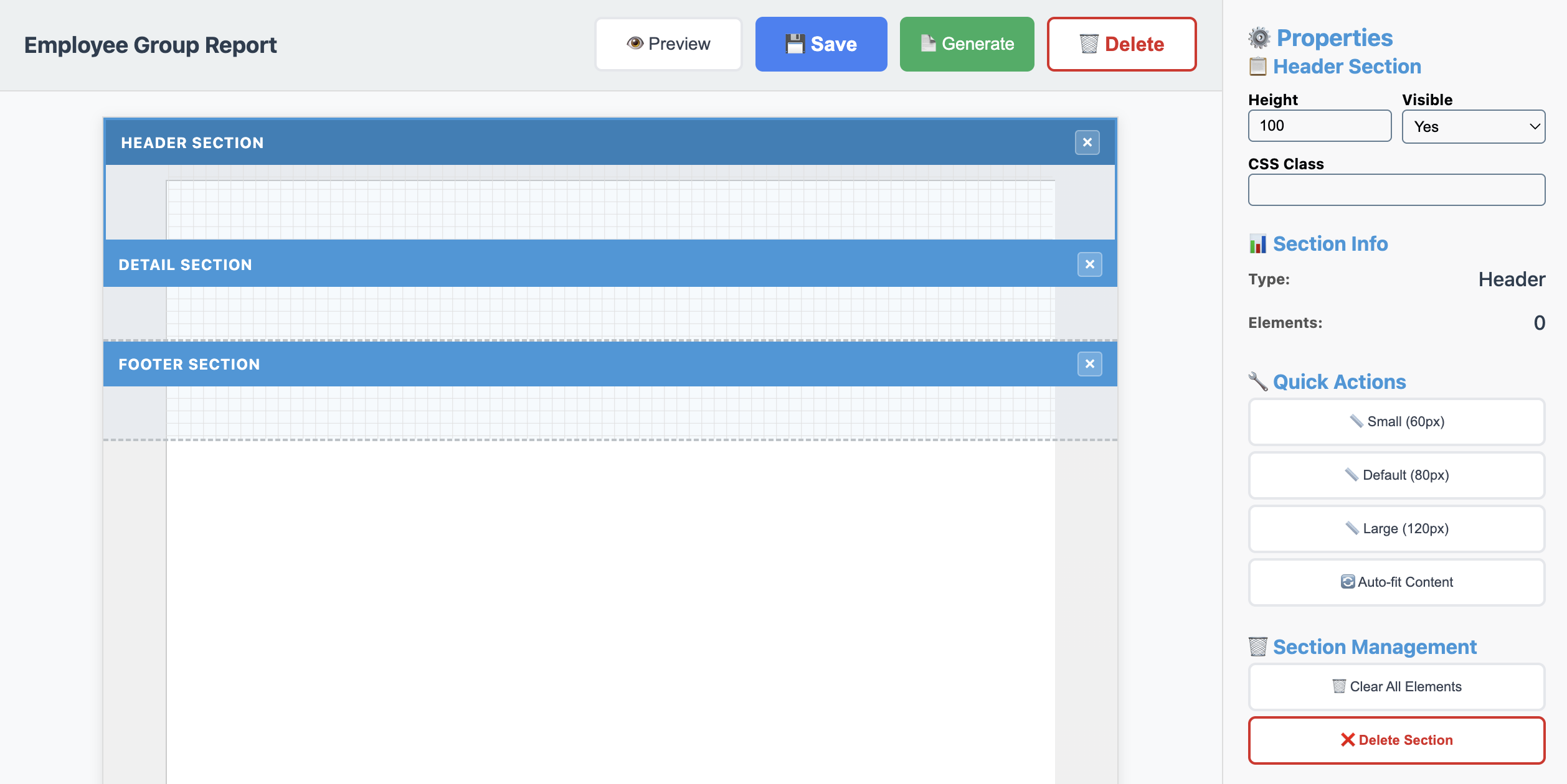 Employees Group Report Header Section