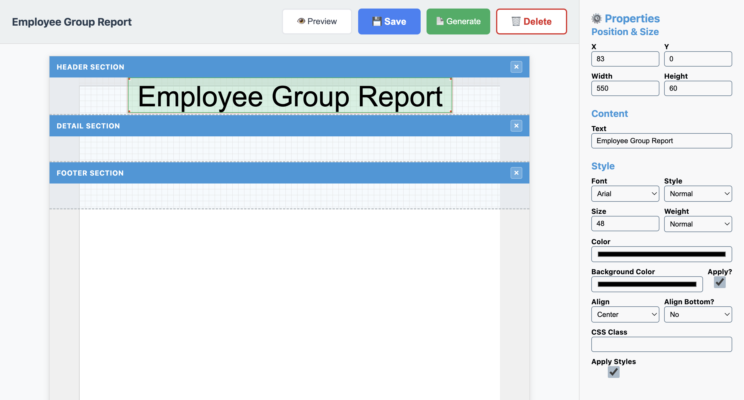 Employees Group Report Header