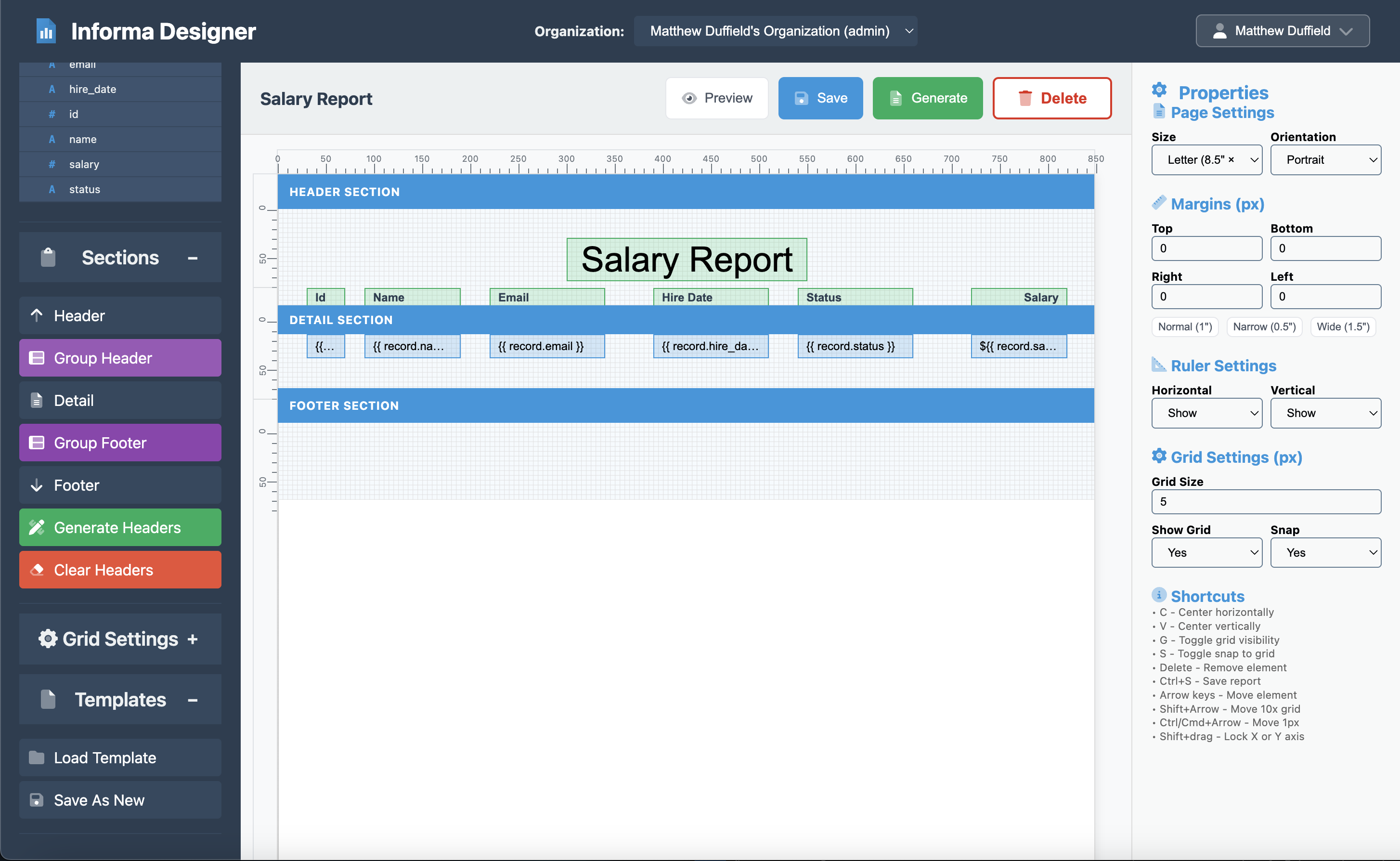 Detail Column Headers
